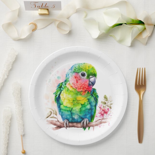 Green Parrot - Cute Baby Bird Paper Plate (Wedding)