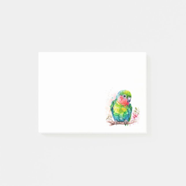 Green Parrot - Cute Baby Bird Post-it Notes (Front)