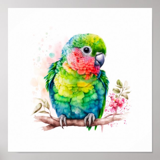 Green Parrot - Cute Baby Bird Poster (Front)