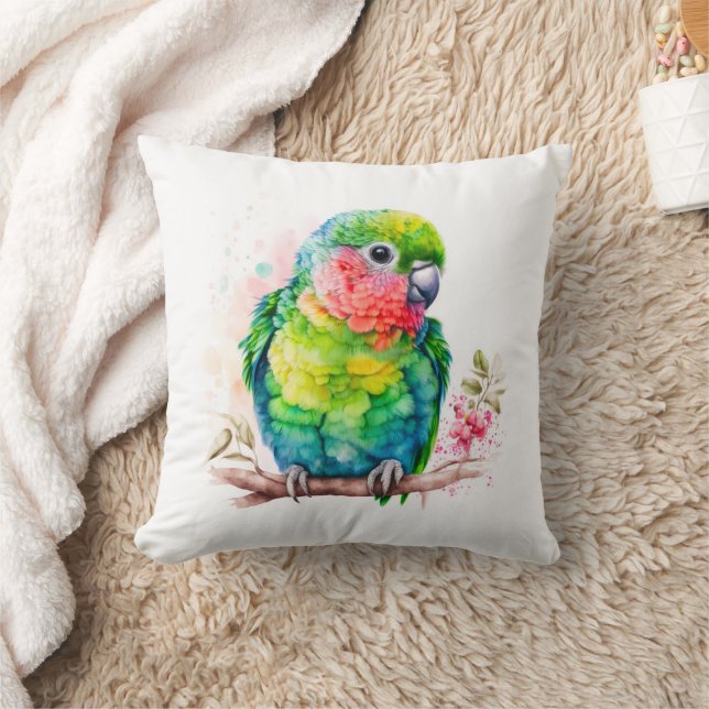 Green Parrot - Cute Baby Bird Throw Pillow (Blanket)