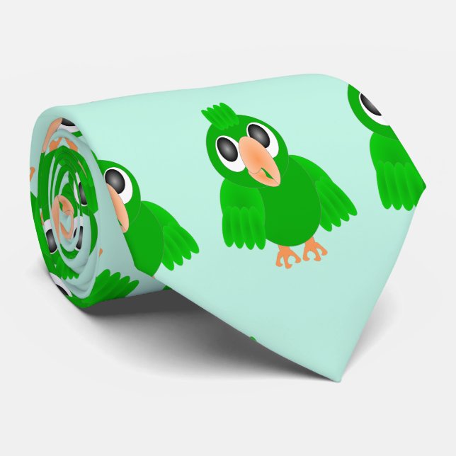Green Parrot Design Tie (Rolled)