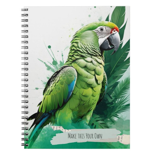 Green Parrot Green Leaves Modern Notebook Journal (Front)