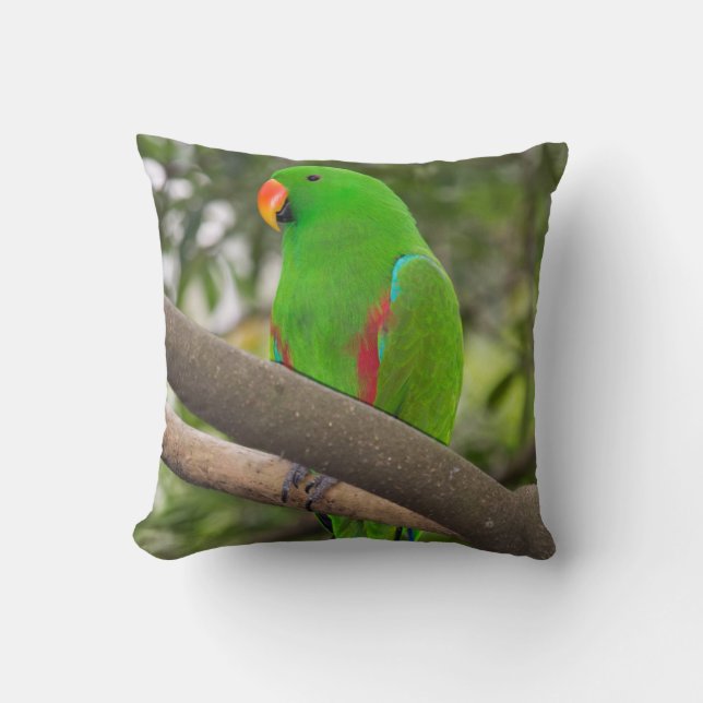 Green Parrot Portrait Throw Pillow (Front)