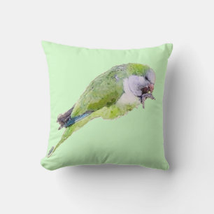 Green parrot watercolor painting throw pillow