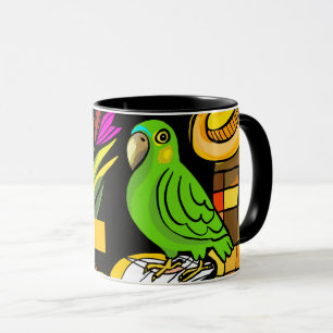 Green parrot with orange and yellow  mug