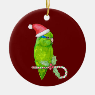 Green parrotlet christmas style ceramic ornament