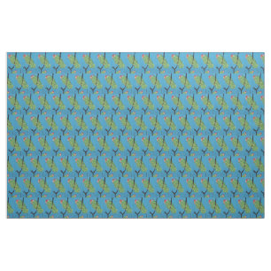 green parrots on blue fabric