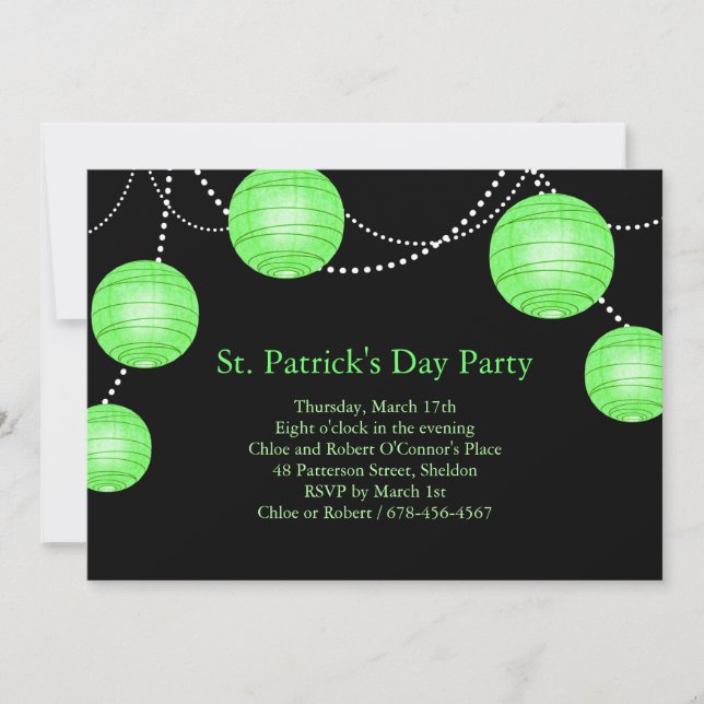 Green Party Lanterns St. Patrick's Day Invitation (Front)