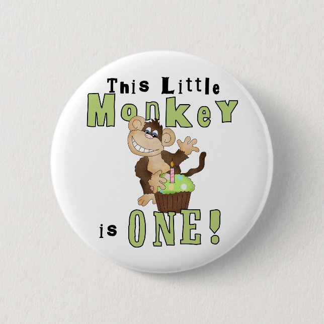 Green Party Monkey 1st Birthday Tshirts and Gifts 2 Inch Round Button (Front)