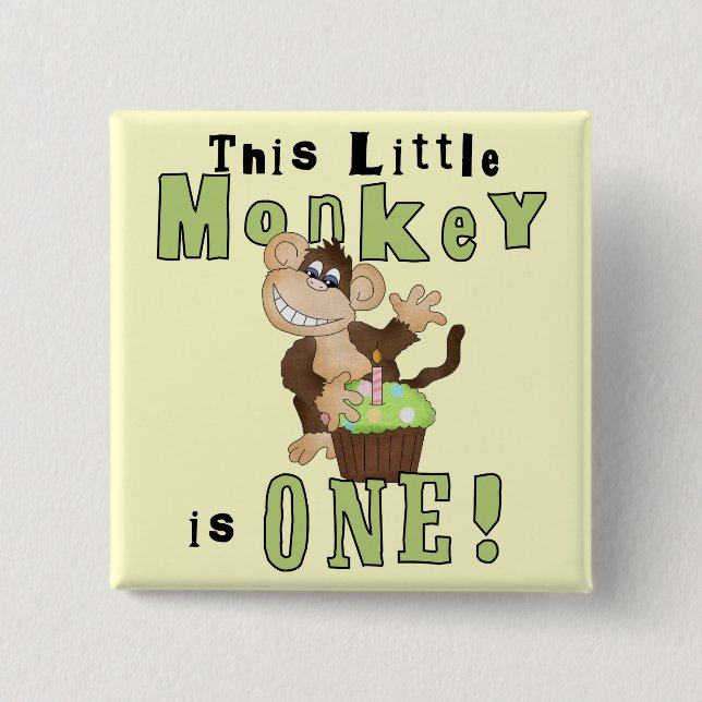 Green Party Monkey 1st Birthday Tshirts and Gifts 2 Inch Square Button (Front)