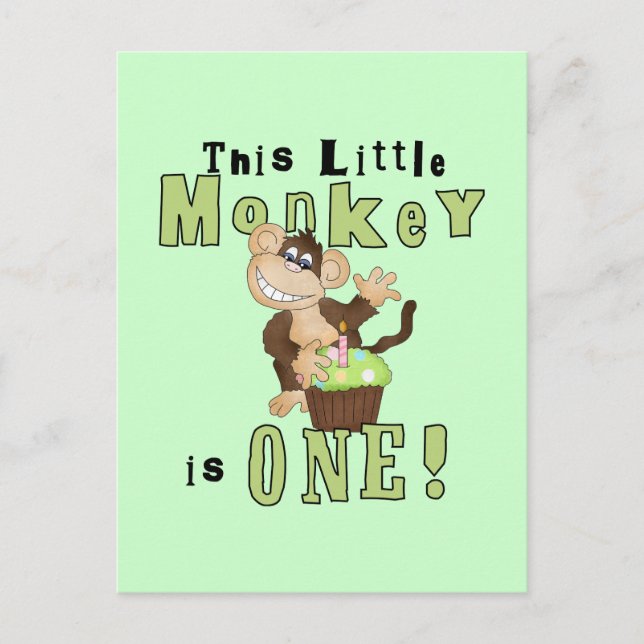 Green Party Monkey 1st Birthday Tshirts and Gifts Invitation Postcard (Front)