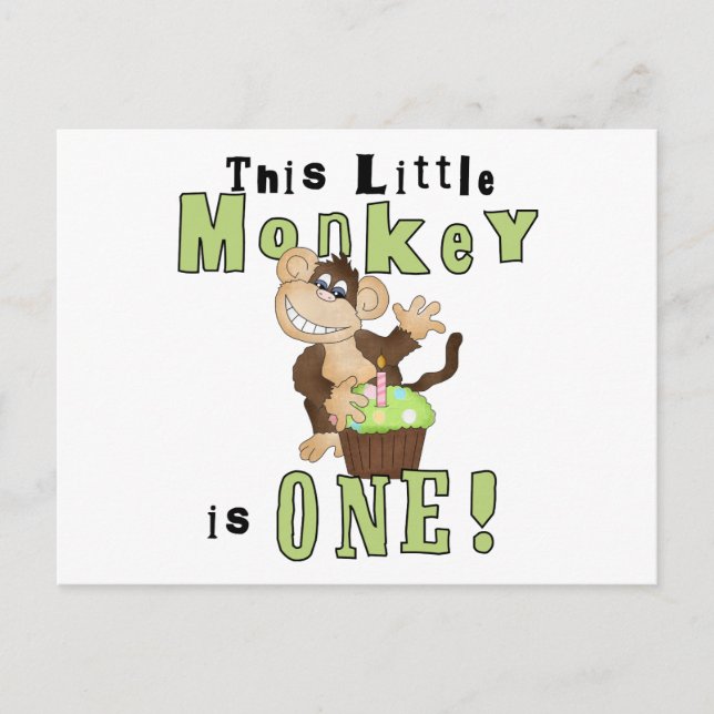 Green Party Monkey 1st Birthday Tshirts and Gifts Invitation Postcard (Front)