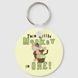 Green Party Monkey 1st Birthday Tshirts and Gifts Keychain