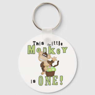 Green Party Monkey 1st Birthday Tshirts and Gifts Keychain
