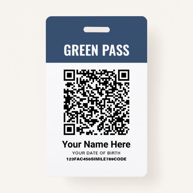 Green Pass Vaccination Certificate PVC Navy Blue Badge (Front)