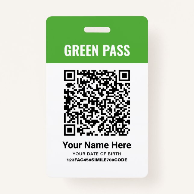 Green Pass Vaccination Certificate PVC Printed Badge (Front)