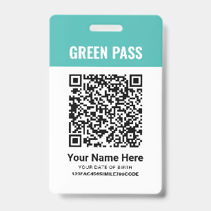 Green Pass Vaccination Certificate PVC Turquoise Badge