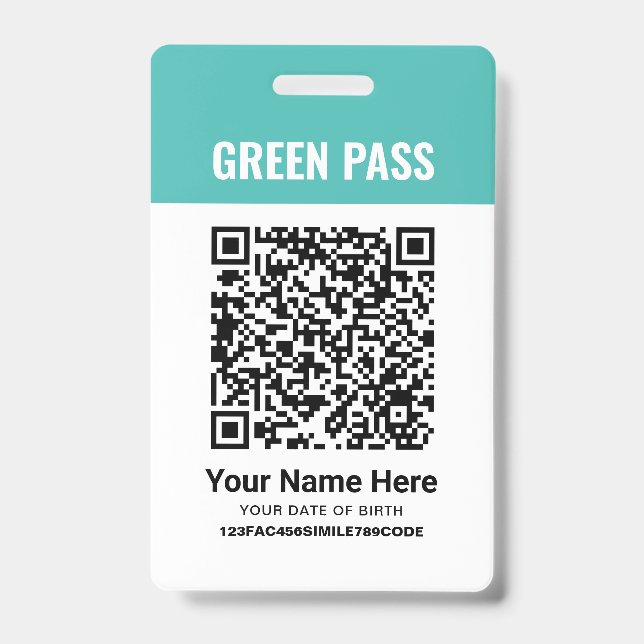 Green Pass Vaccination Certificate PVC Turquoise Badge (Front)