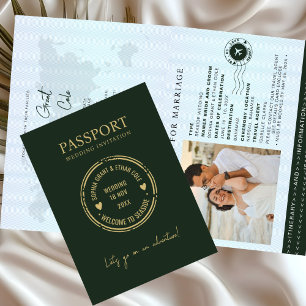 Green Passport Destination Wedding Invitation