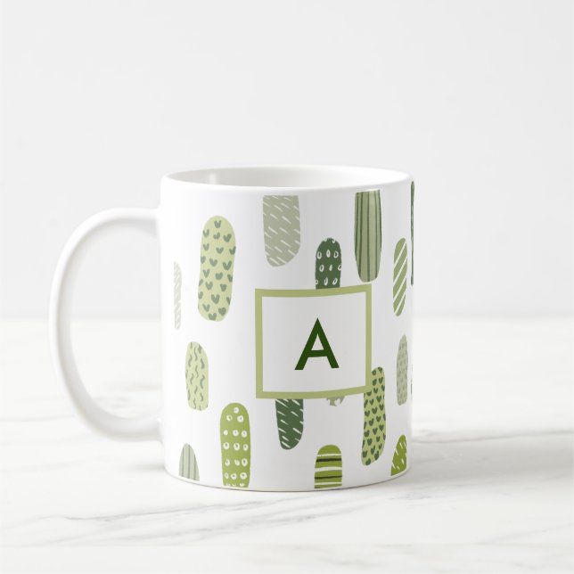 Green Pastel Abstract Monogram Coffee Mug (Left)