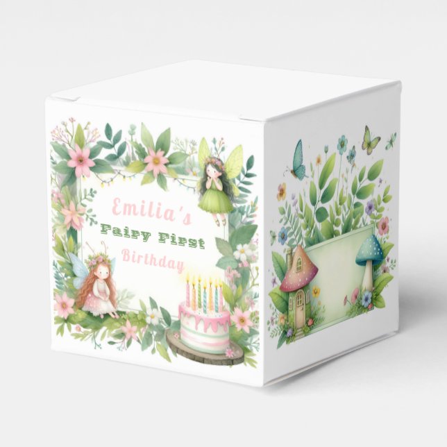 Green Pastel Fairy First Birthday - Favor Box (Front Side)