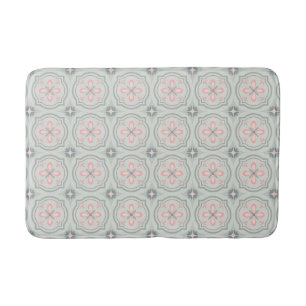 Green Pastel Floral Tiles Bath Mat