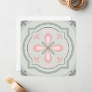 Green Pastel Floral Tiles Card