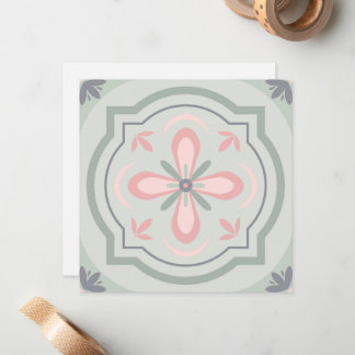 Green Pastel Floral Tiles Card