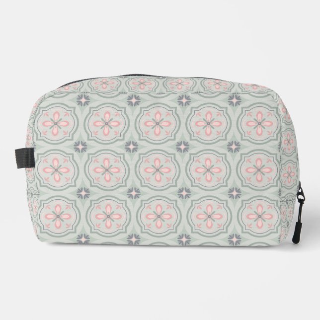 Green Pastel Floral Tiles Dopp Kit (Front)