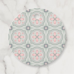 Green Pastel Floral Tiles Favour Tags