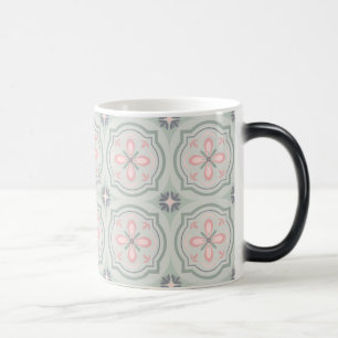 Green Pastel Floral Tiles Magic Mug