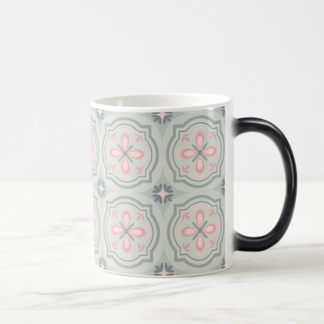 Green Pastel Floral Tiles Magic Mug (Right)