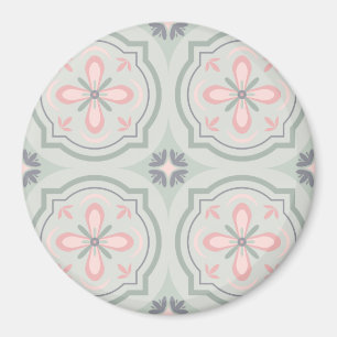Green Pastel Floral Tiles Magnet