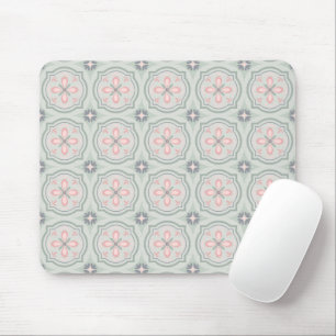 Green Pastel Floral Tiles Mouse Pad