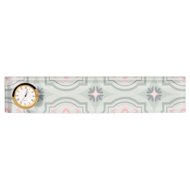 Green Pastel Floral Tiles Nameplate (Front)