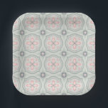 Green Pastel Floral Tiles Paper Plate<br><div class="desc">cool floral shapes pattern</div>
