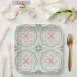 Green Pastel Floral Tiles Paper Plate<br><div class="desc">cool floral shapes pattern</div>