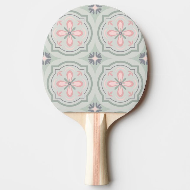 Green Pastel Floral Tiles Ping Pong Paddle (Front)