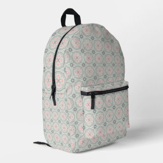 Green Pastel Floral Tiles Printed Backpack