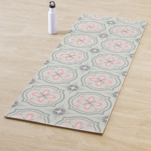 Green Pastel Floral Tiles Yoga Mat