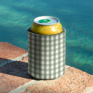 Green Pastel Gingham Pattern Grandmillenial Can Cooler