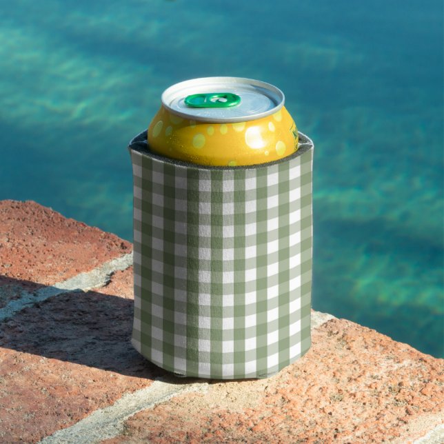 Green Pastel Gingham Pattern Grandmillenial  Can Cooler (In Situ Pool)