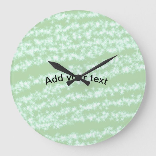 Green pastel glitter sparkle name text boho retro  large clock (Front)
