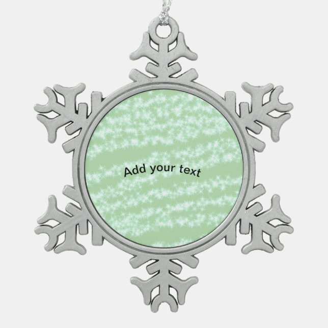 Green pastel glitter sparkle name text boho retro  snowflake pewter christmas ornament (Front)