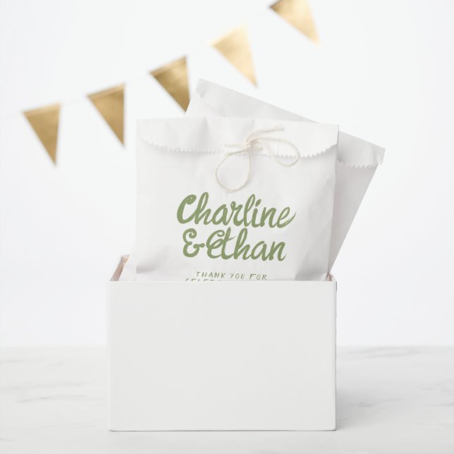 Green Pastel Handwriting Retro Wedding Favour Bag (Party)
