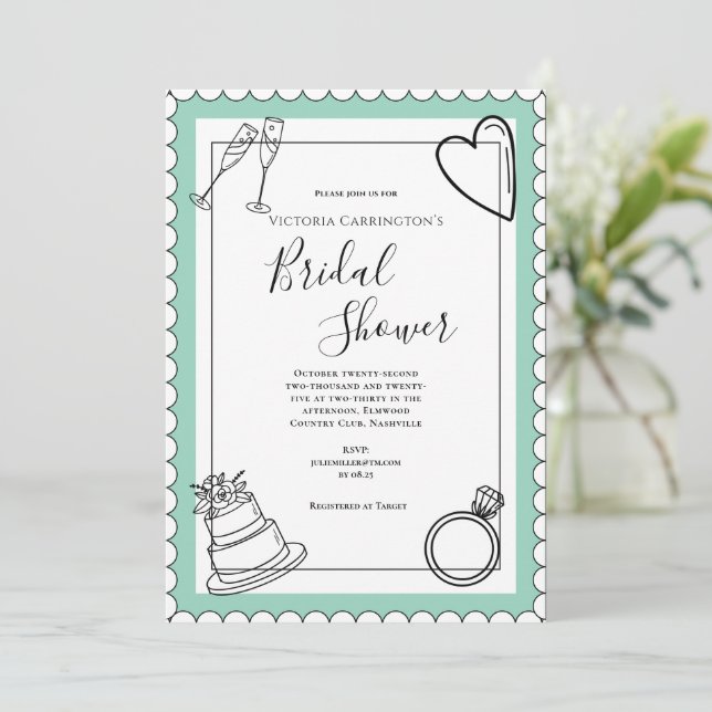 Green Pastel Modern Bridal Shower Invitation (Standing Front)