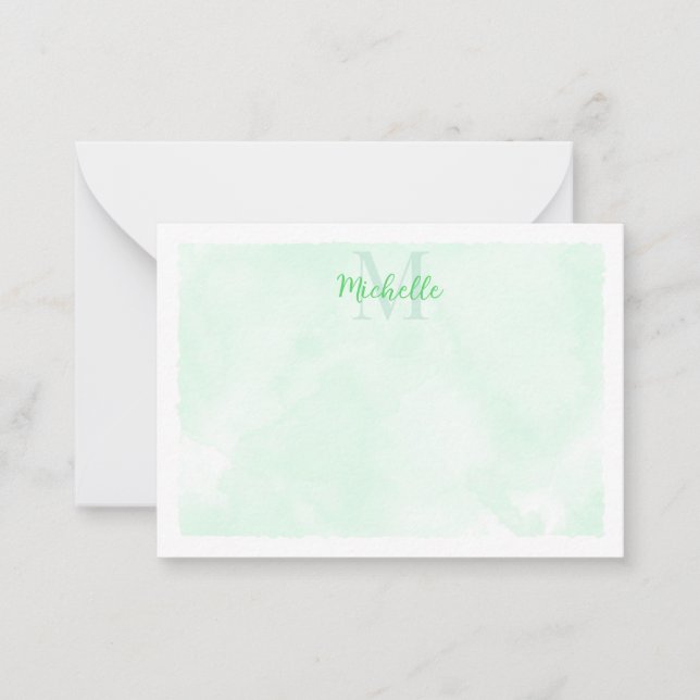 Green Pastel Watercolor All Occasion Monogram Card (Front)