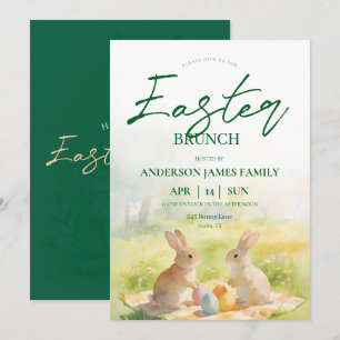 Green Pastel Watercolor Bunny Easter Brunch Invitation