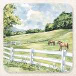 Green Pastures Ranch Horses Square Paper Coaster<br><div class="desc">Green Pastures Ranch Horses</div>