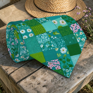 Green Patchwork Pattern Custom Necktie